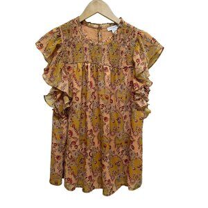 Carolina Belle Fall Color Floral Babydoll Blouse Size M